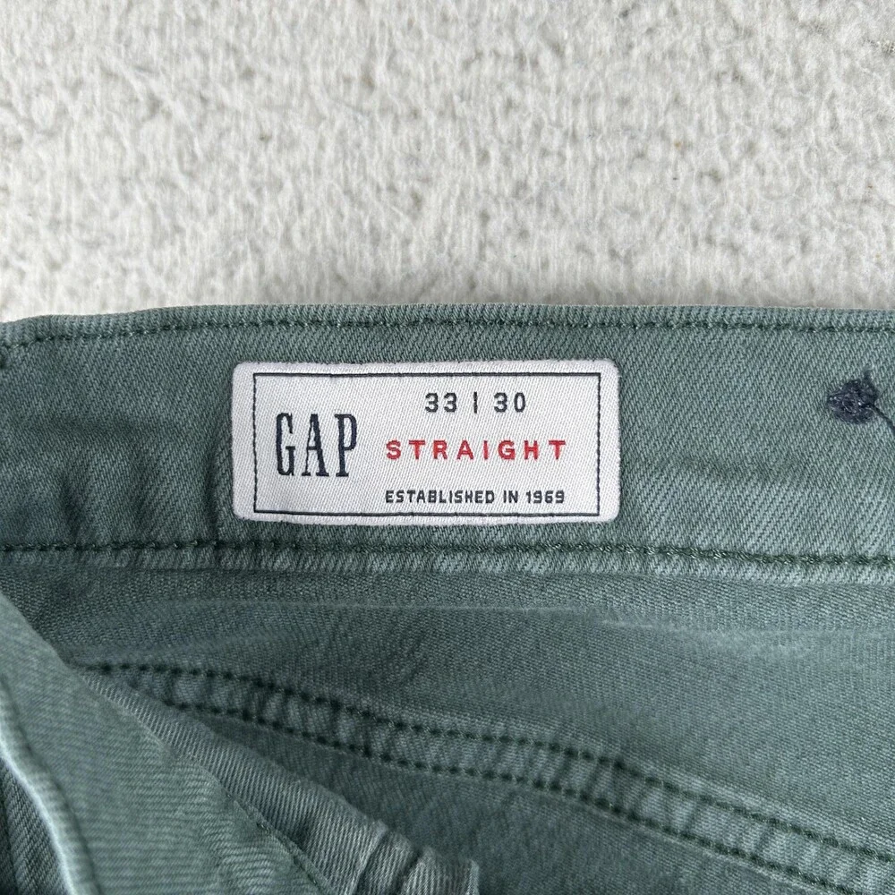 Gap GapFlex Straight Jeans Mens 33x30 Medium Wash Green Denim Stretch Zip Fly